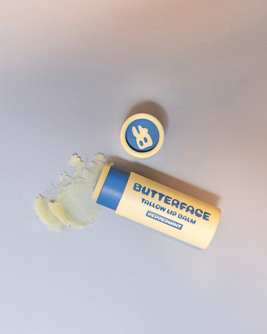 tallow butter lip balm named butterface texture shot